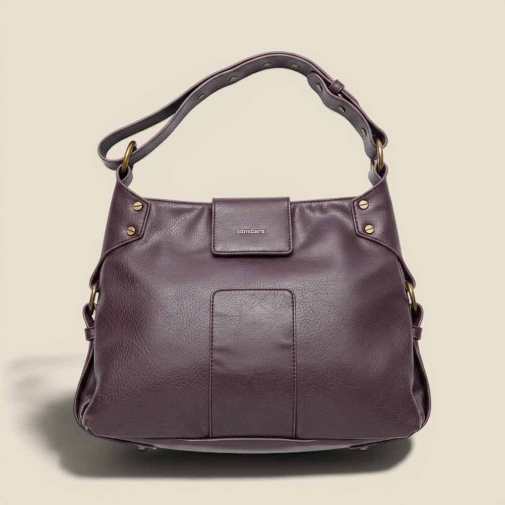 Samsara Purple Vegan Leather Hobo Shoulder Bag Antique Brass Hardware‎ Plum